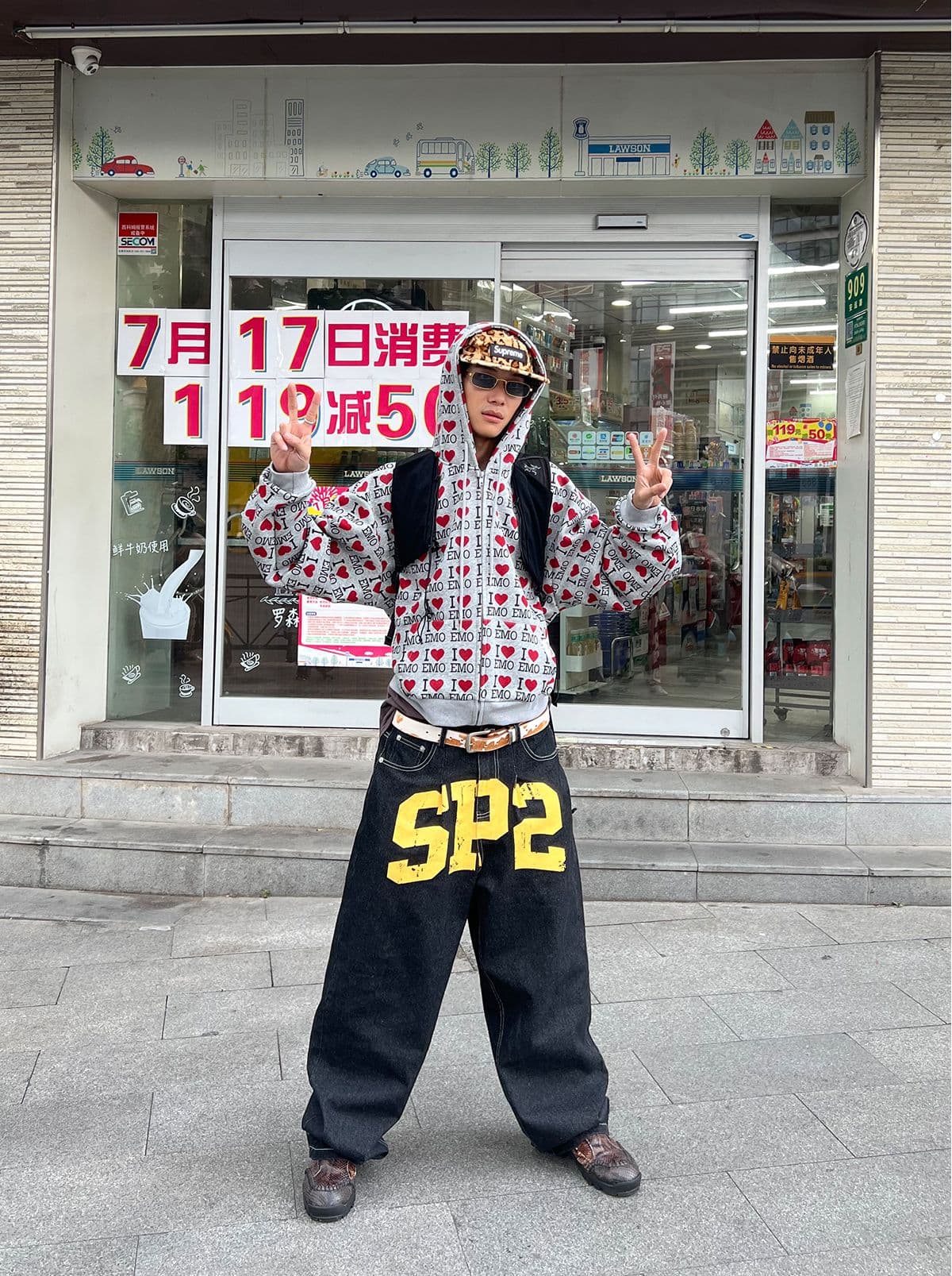 320g 모방 Mianhua 면 원단 아메리칸 레트로 알파벳 하트 후드 티 스웨터 카디건 코트 남녀 커플 가을 상세 이미지 6