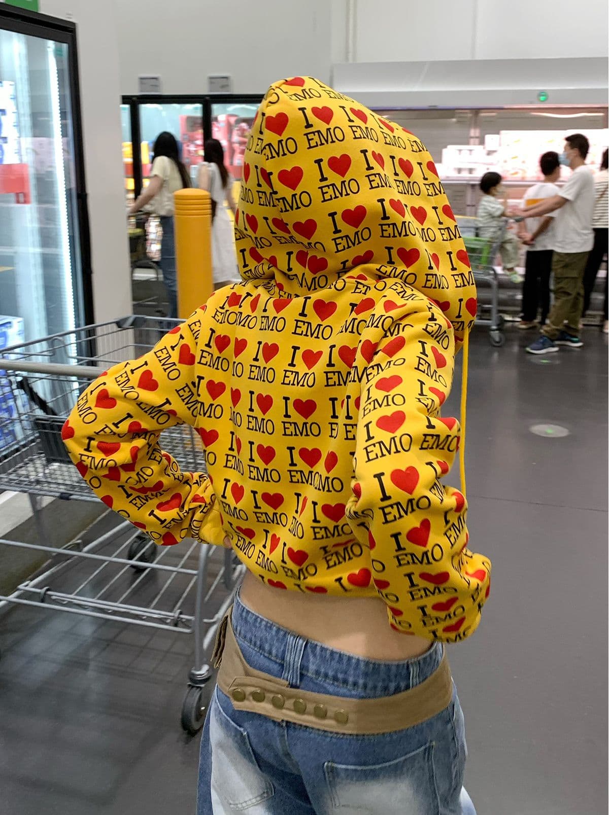 320g 모방 Mianhua 면 원단 아메리칸 레트로 알파벳 하트 후드 티 스웨터 카디건 코트 남녀 커플 가을 상세 이미지 8