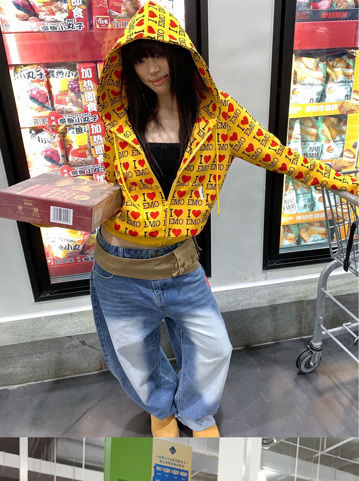 320g 모방 Mianhua 면 원단 아메리칸 레트로 알파벳 하트 후드 티 스웨터 카디건 코트 남녀 커플 가을 상세 이미지 13