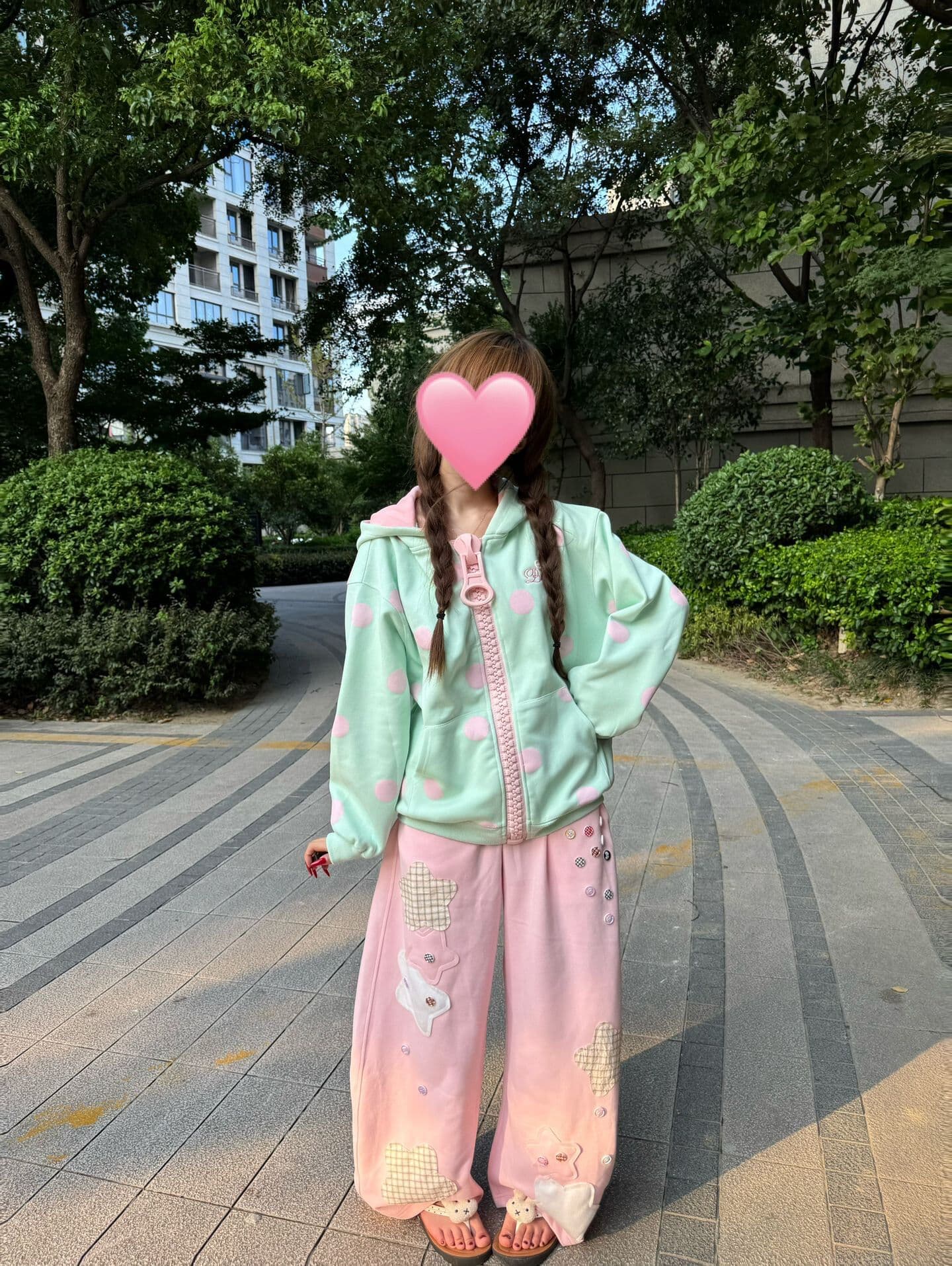 후아 면 복합 한 부서 도트 무늬 대 지퍼 가을 학생 루즈핏 재킷 후드 티 스웨터 소녀 상세 이미지 3