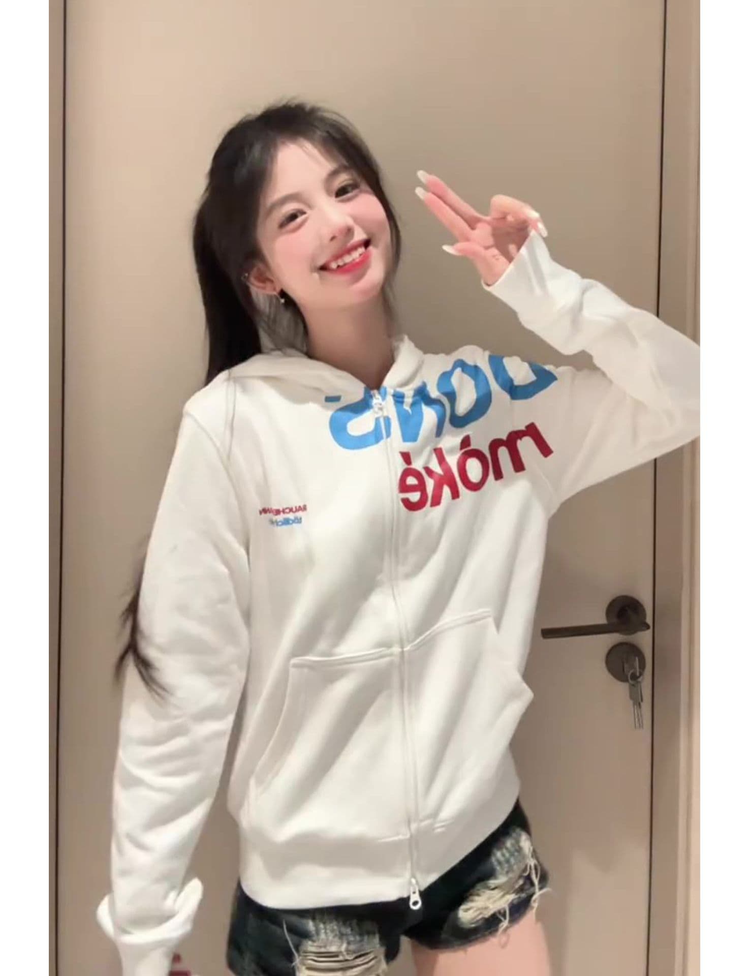 얇은 스타일 대위법 프린트 전체 조각 압력 라인 이후 패키지 칼라 순수한 Mianhua 면 복합 후드티 여성 이미지 4