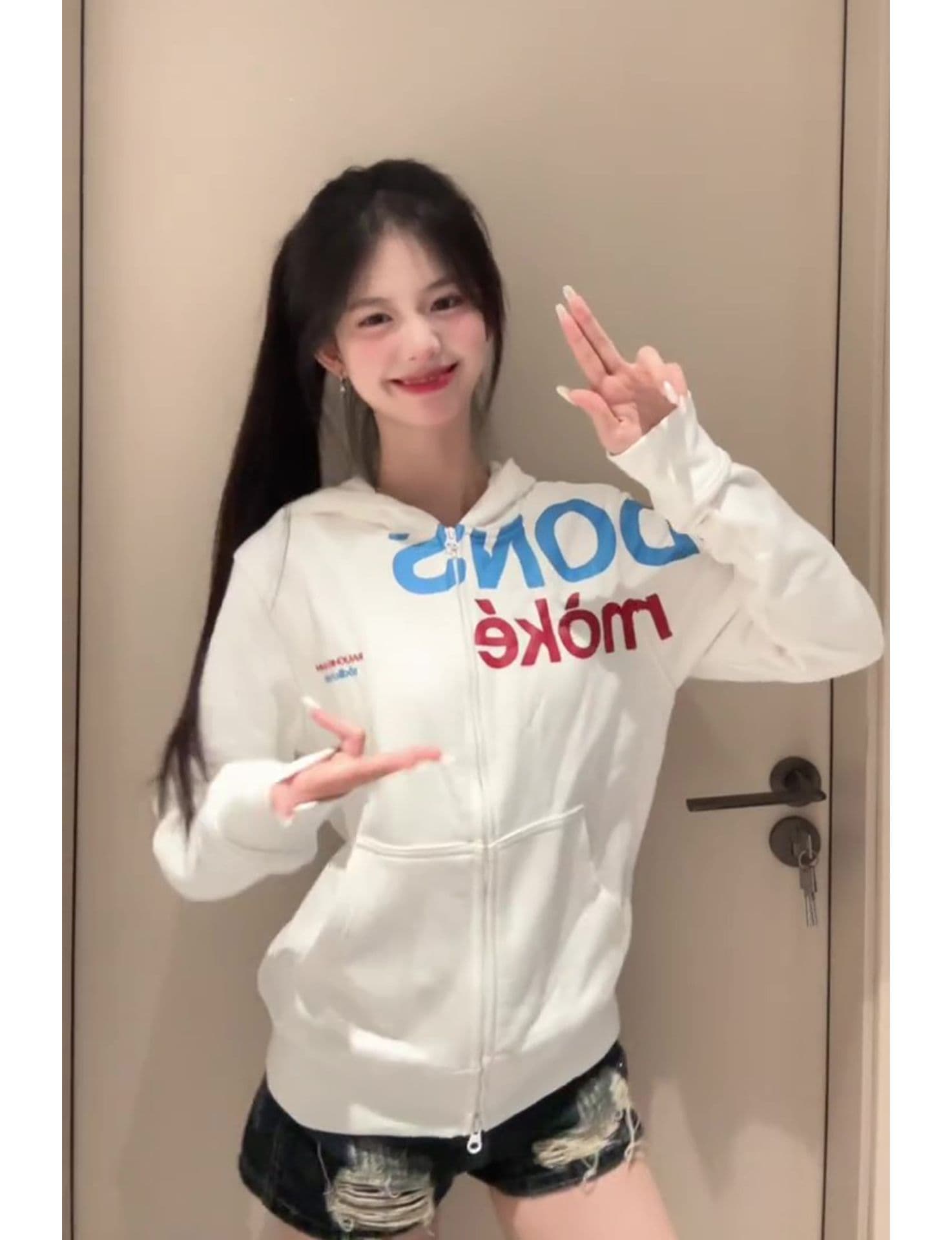 얇은 스타일 대위법 프린트 전체 조각 압력 라인 이후 패키지 칼라 순수한 Mianhua 면 복합 후드티 여성 이미지 3
