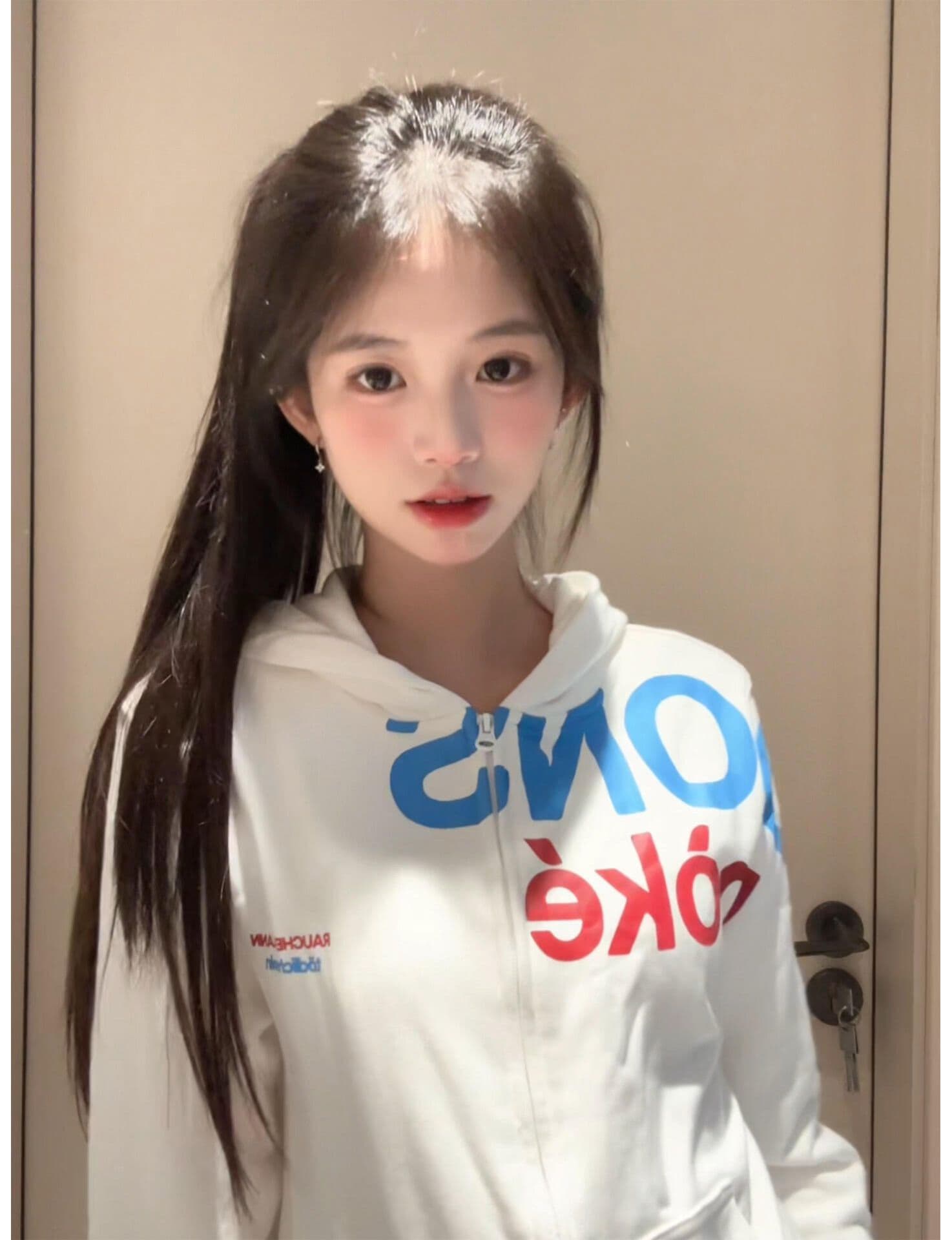 얇은 스타일 대위법 프린트 전체 조각 압력 라인 이후 패키지 칼라 순수한 Mianhua 면 복합 후드티 여성 상세 이미지 4