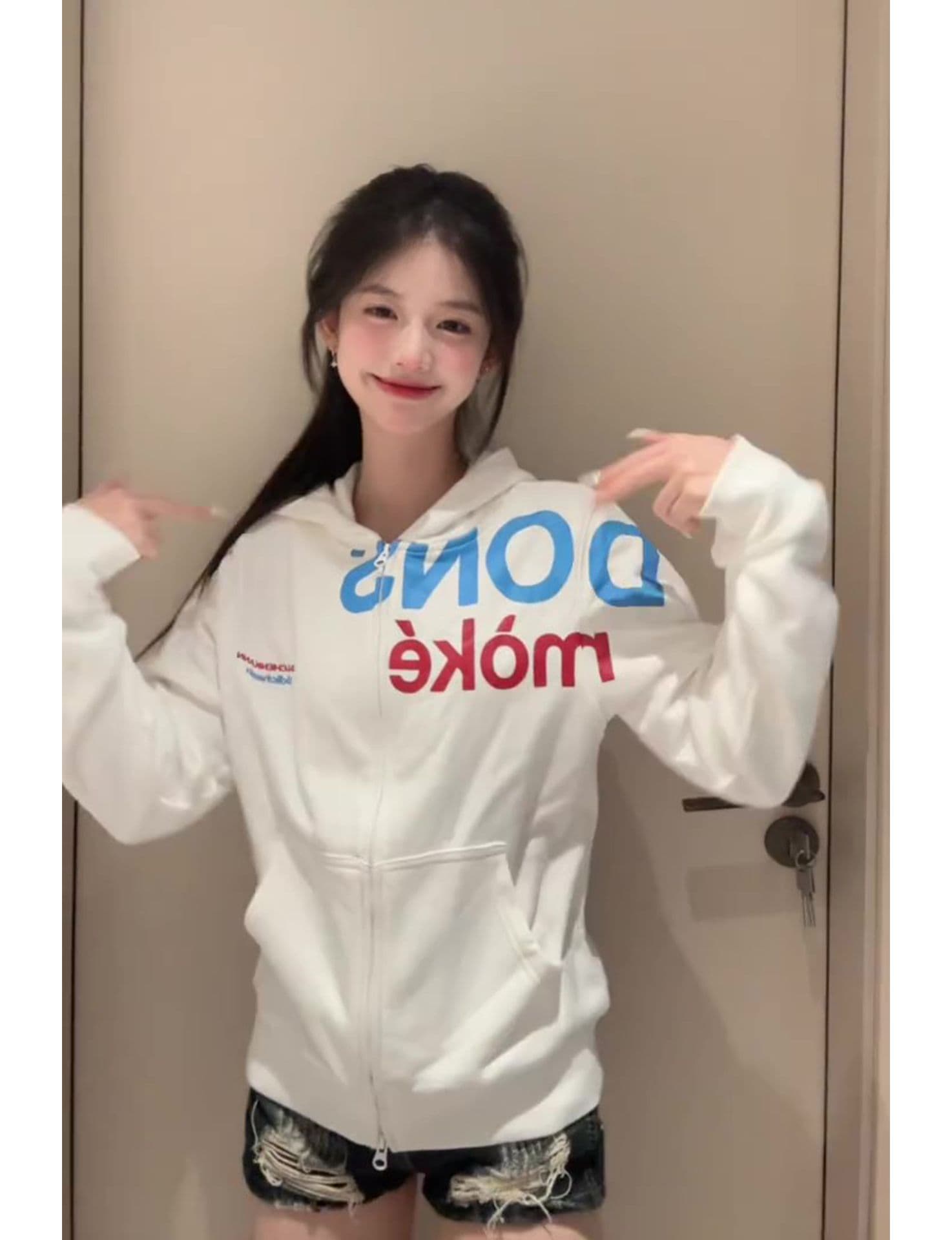 얇은 스타일 대위법 프린트 전체 조각 압력 라인 이후 패키지 칼라 순수한 Mianhua 면 복합 후드티 여성 상세 이미지 5