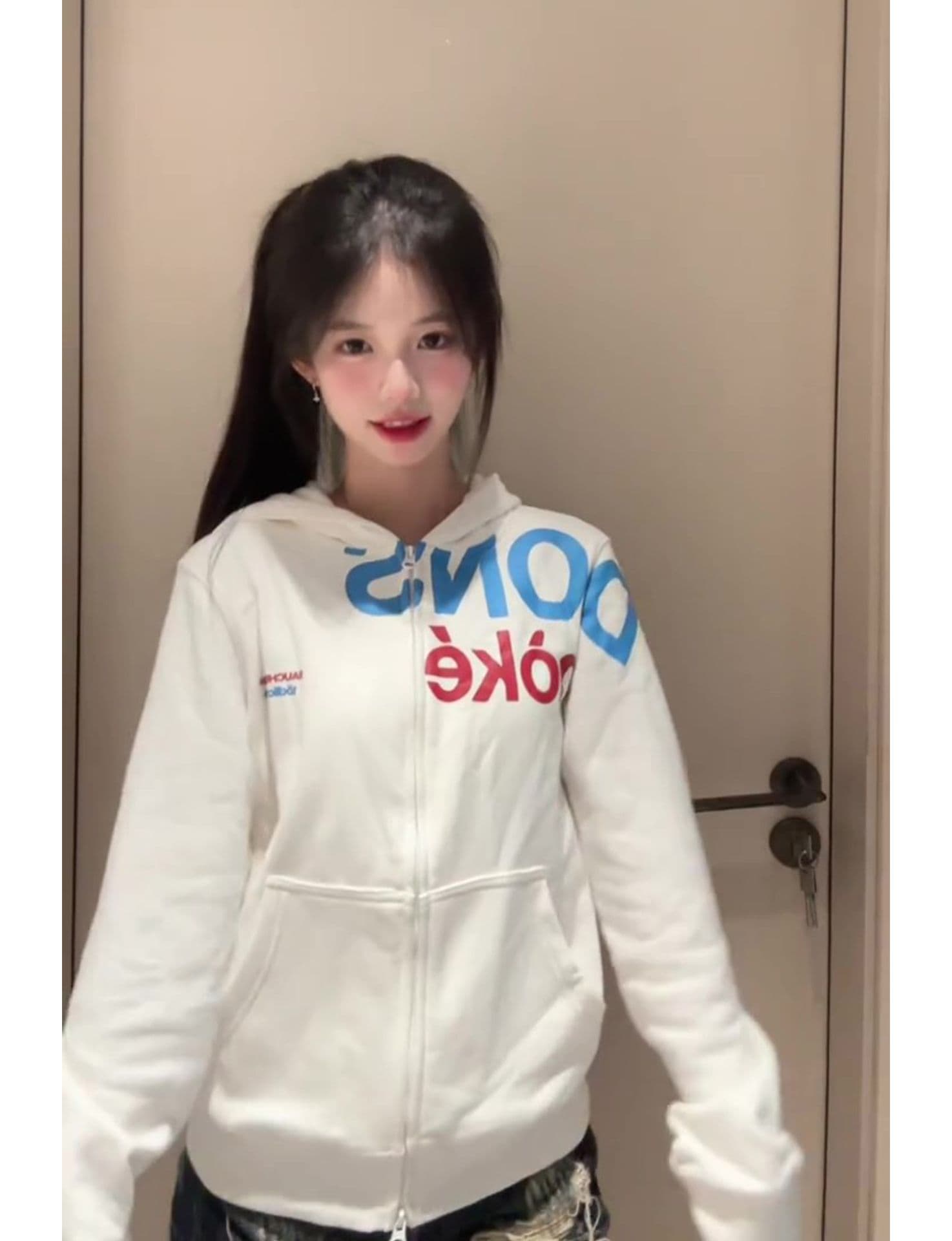 얇은 스타일 대위법 프린트 전체 조각 압력 라인 이후 패키지 칼라 순수한 Mianhua 면 복합 후드티 여성 상세 이미지 9