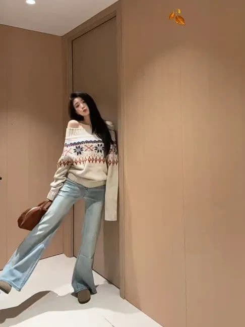 아메리칸 공정한 섬 fitcheck 자카드 루즈핏 니트 스웨터 스웨터 남녀 가을 겨울철 디자인 센스 맨위 긴팔 이미지 2