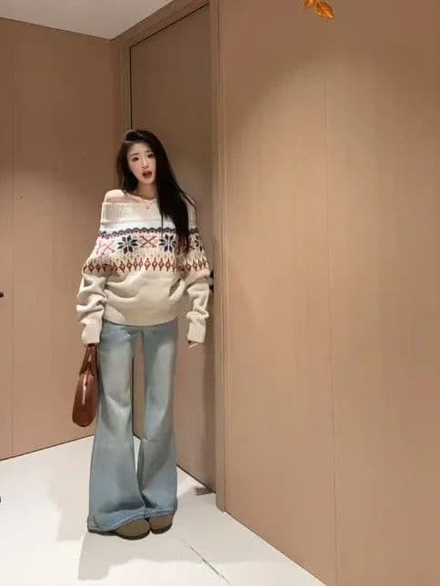 아메리칸 공정한 섬 fitcheck 자카드 루즈핏 니트 스웨터 스웨터 남녀 가을 겨울철 디자인 센스 맨위 긴팔