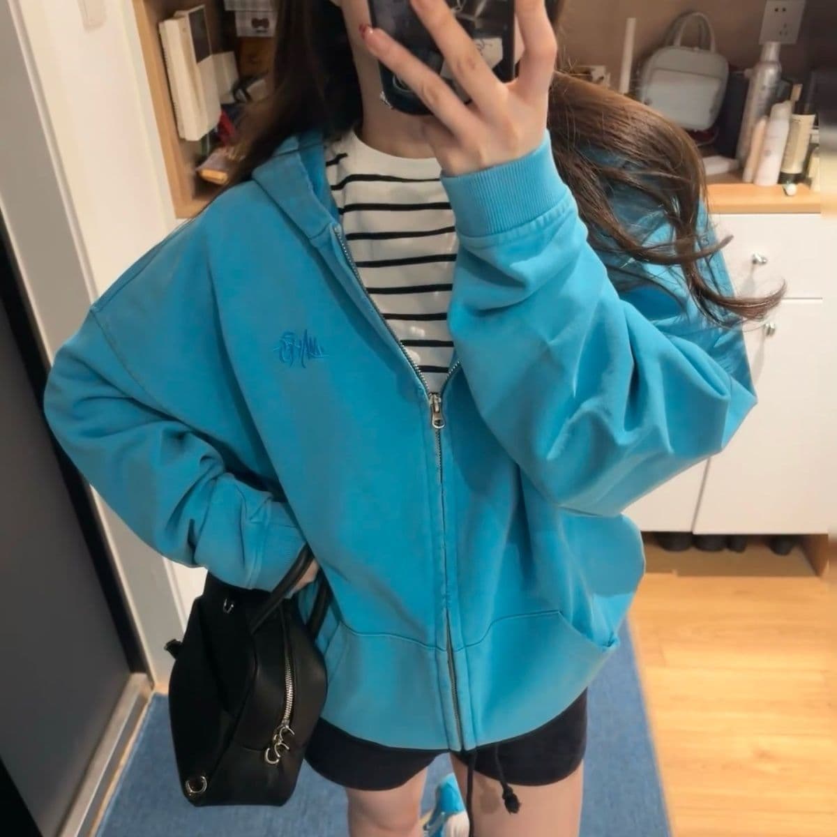 얇은 스타일 백금 지퍼 이후 패키지 칼라 순수한 Mianhua 면 복합 후드티 여성 상세 이미지 2