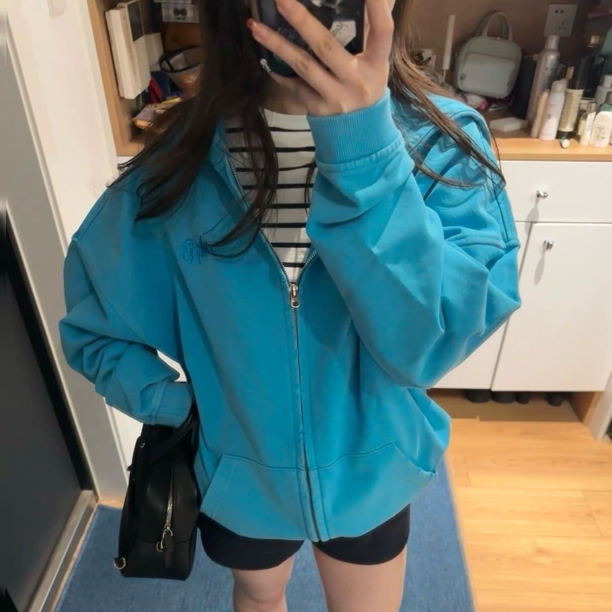 얇은 스타일 백금 지퍼 이후 패키지 칼라 순수한 Mianhua 면 복합 후드티 여성 상세 이미지 4