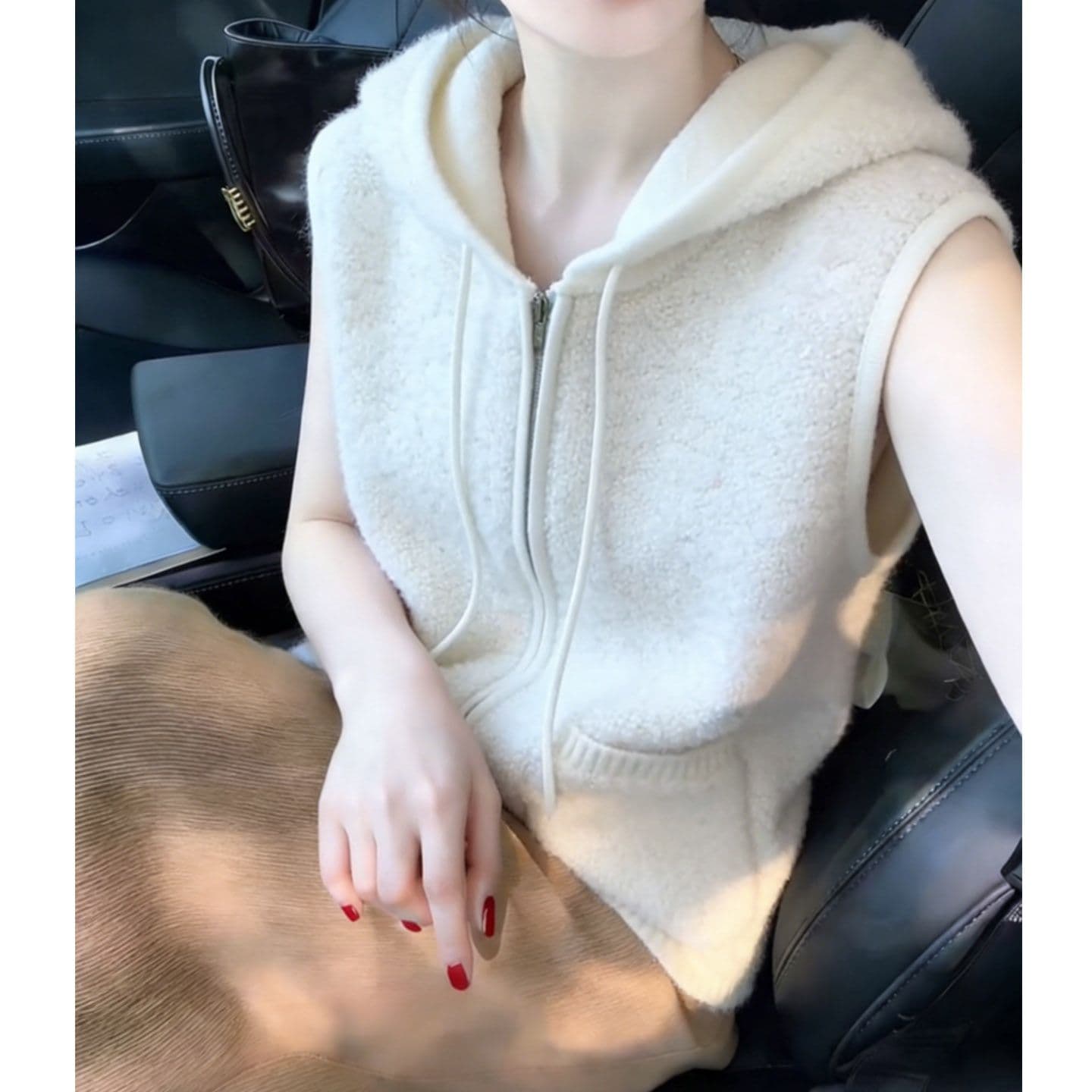 원본 좋은 품질 스웨터 디자인 센스 캐주얼 후드 니트 베스트 품격 루즈핏 어깨 민소매 맨위 재킷 상세 이미지 4