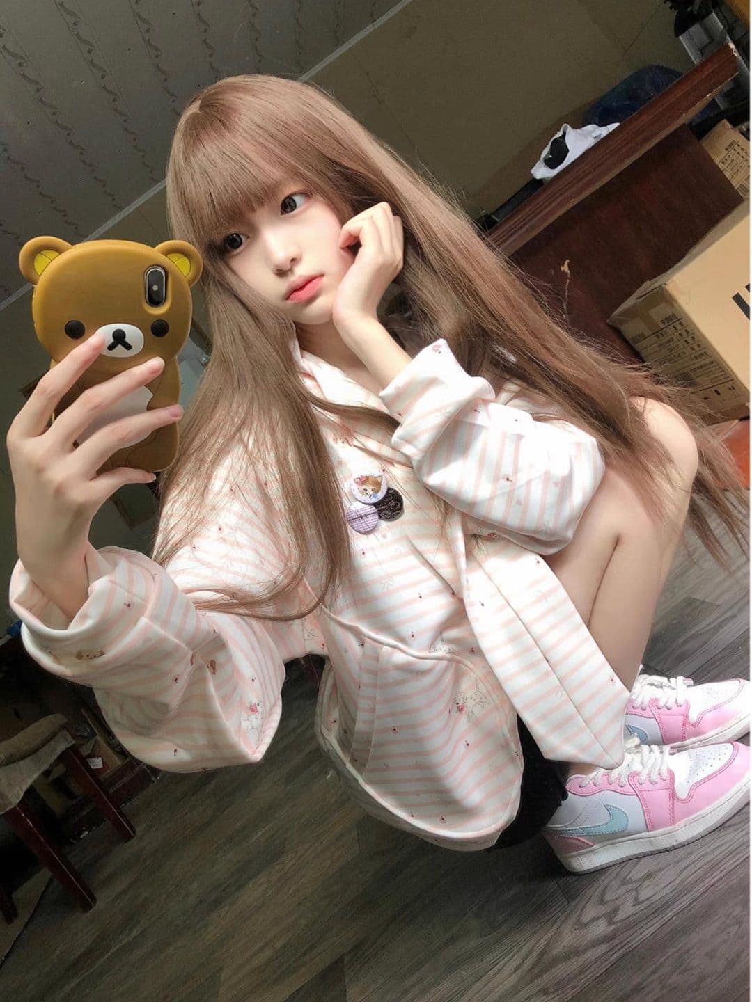한 부서 달콤한 해피 인쇄 강아지 스트라이프 넥타이 후드 티 스웨터 여성 조기 봄 가을 디자인 센스 고유 한 슈퍼 잘 생긴 맨위 상세 이미지 3