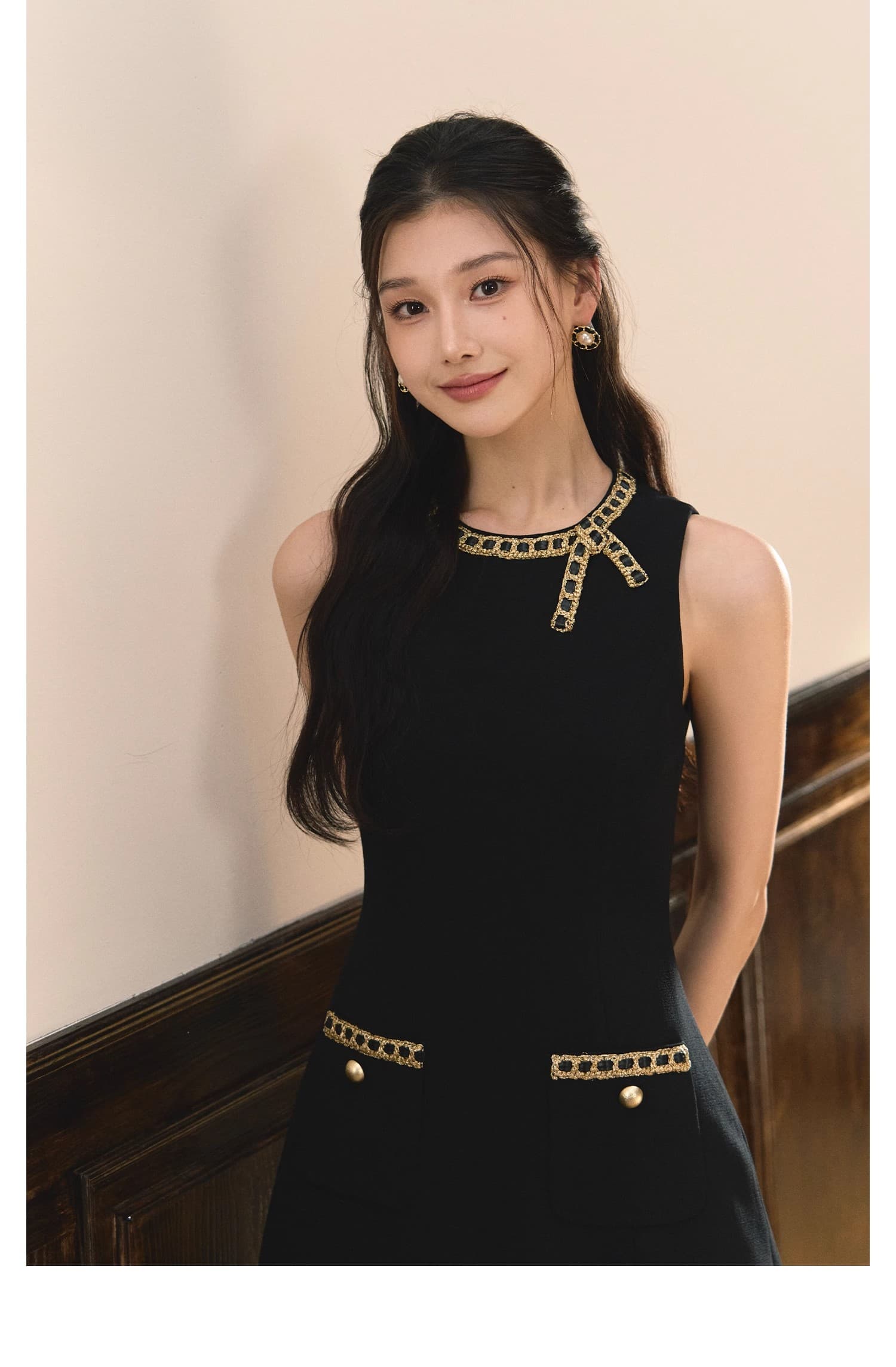 프랑스식 천 금빛 바람 민소매 여성 드레스 여름 2026 새로운 금사 슬림해 보이는 쇼트 스타일 얼음 실크 니트 작은 검은 드레스 상세 이미지 13