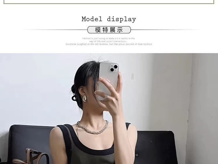 패치워크 색상 니트 민소매 조끼 원피스 새로운 디자인 센스 작은 대중 품격 레트로 u 칼라 슬립 무릎 아래 롱 스커트 상세 이미지 1