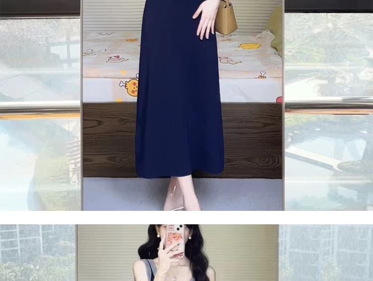 패치워크 색상 니트 민소매 조끼 원피스 새로운 디자인 센스 작은 대중 품격 레트로 u 칼라 슬립 무릎 아래 롱 스커트 상세 이미지 12