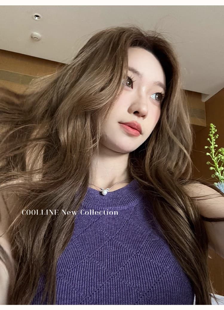coolline 숲 희 디스플레이 화이트 절대적으로 절대적으로 보라색 드레스 쇼트 스타일 순수한 욕망 슬림해 보이는 민소매 타이트 스커트 니트 원피스 상세 이미지 7