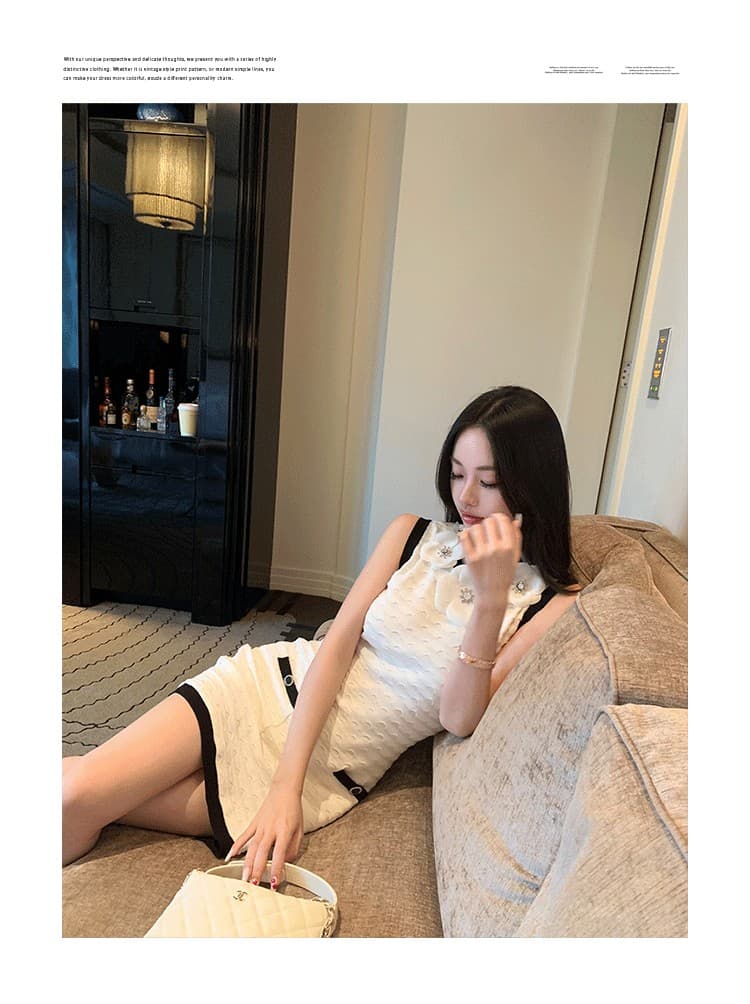 작은 샤넬 스타일 니트 여성 드레스 2026 여름 고급 센스 몸매 가꾸기 품격 조끼 스커트 민소매 치마 상세 이미지 1