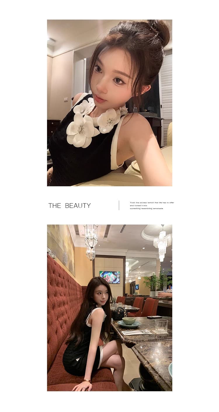 작은 샤넬 스타일 니트 여성 드레스 2026 여름 고급 센스 몸매 가꾸기 품격 조끼 스커트 민소매 치마 상세 이미지 12