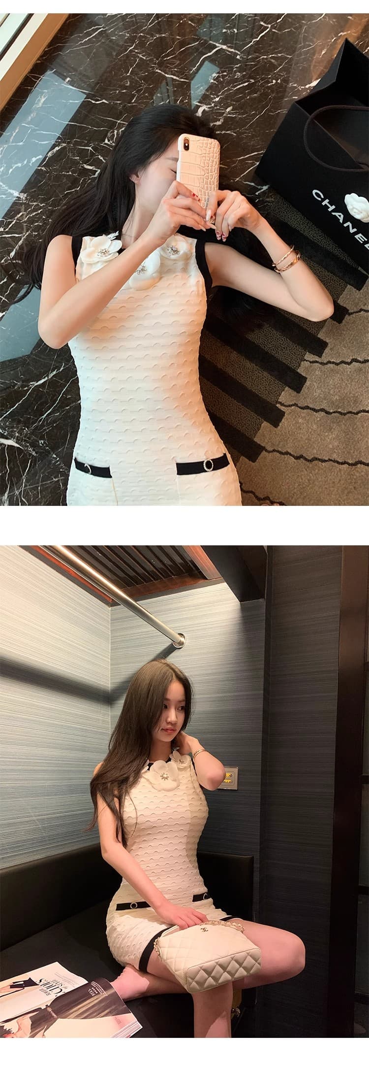작은 샤넬 스타일 니트 여성 드레스 2026 여름 고급 센스 몸매 가꾸기 품격 조끼 스커트 민소매 치마 상세 이미지 13
