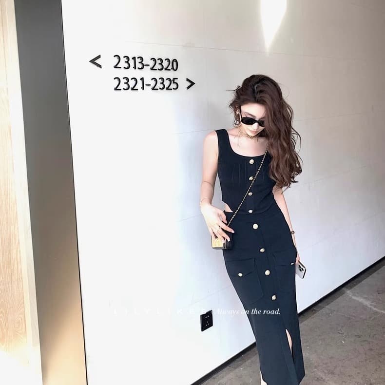 lilylikes 矜贵 세트 비싼 슬림해 보이는 손 솔기 금속 버클 조끼 트임 반 스커트 시리즈 세트