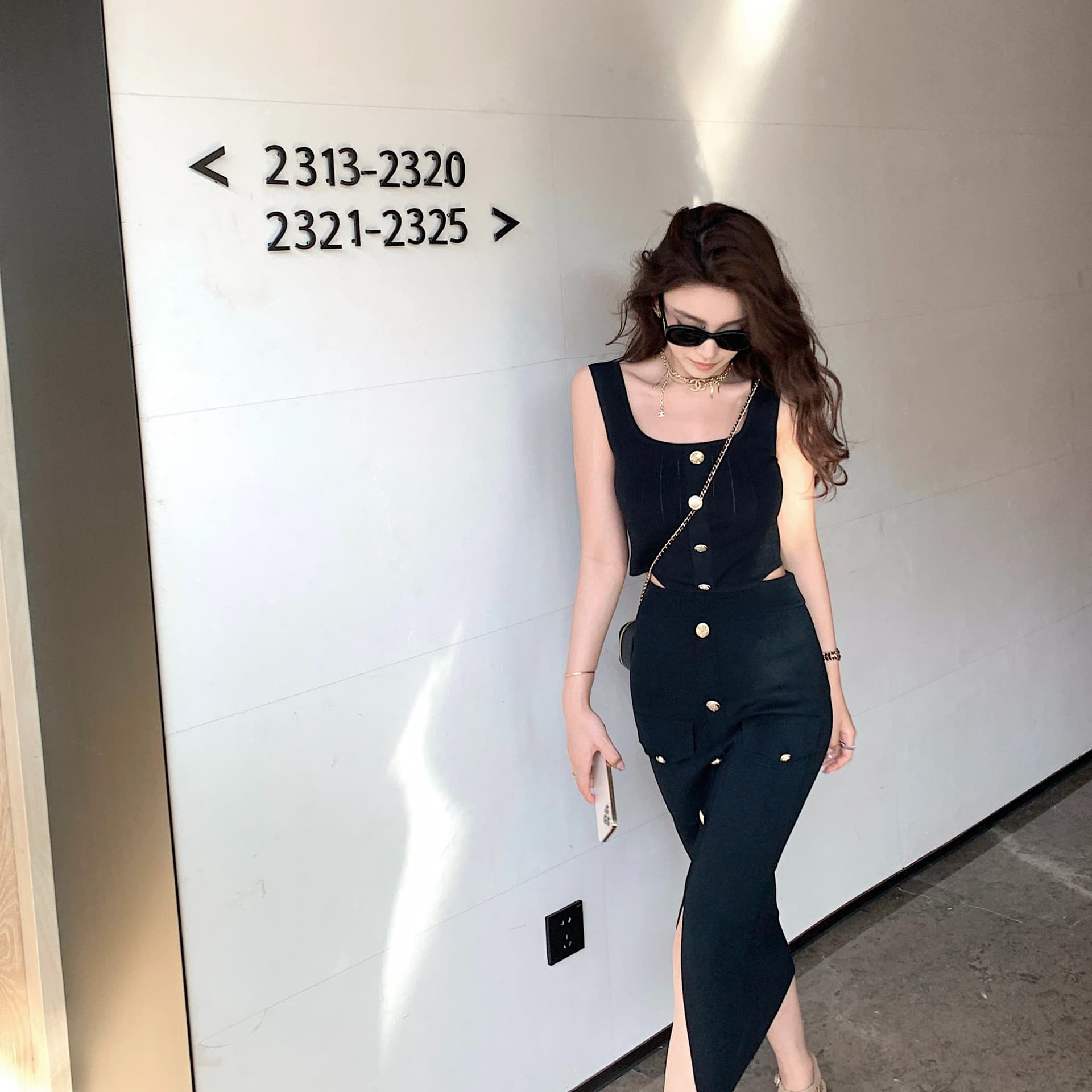 lilylikes 矜贵 세트 비싼 슬림해 보이는 손 솔기 금속 버클 조끼 트임 반 스커트 시리즈 세트 이미지 3