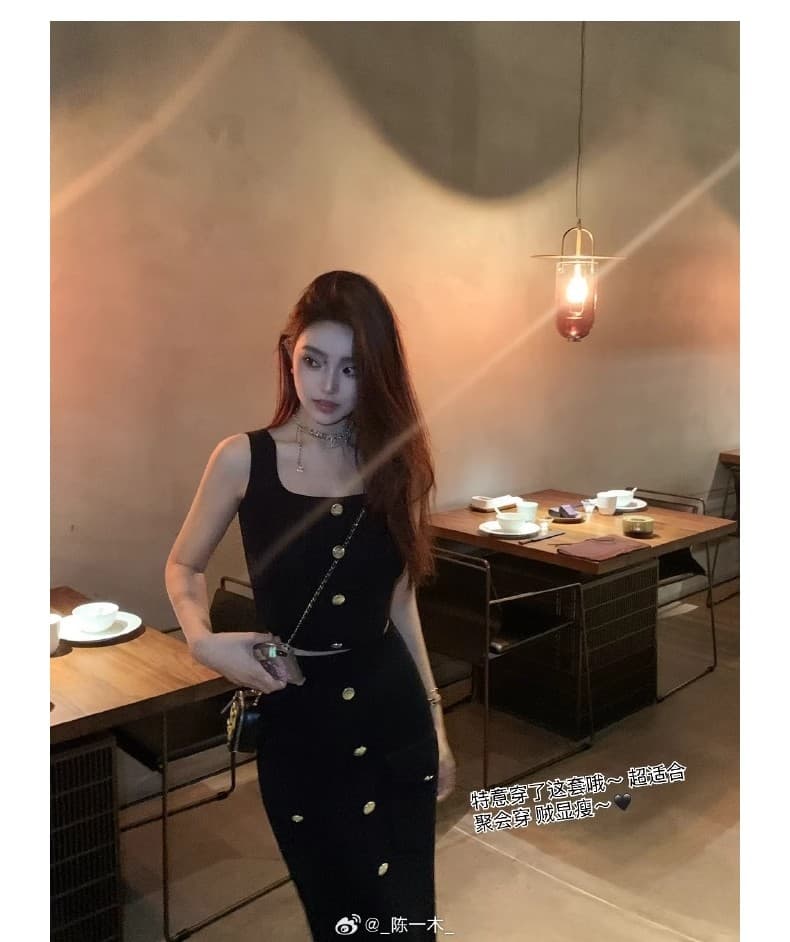 lilylikes 矜贵 세트 비싼 슬림해 보이는 손 솔기 금속 버클 조끼 트임 반 스커트 시리즈 세트 상세 이미지 14