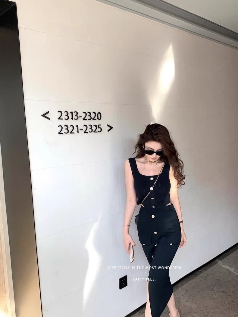 lilylikes 矜贵 세트 비싼 슬림해 보이는 손 솔기 금속 버클 조끼 트임 반 스커트 시리즈 세트 상세 이미지 16