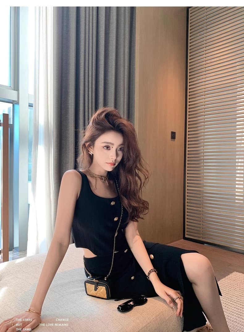 lilylikes 矜贵 세트 비싼 슬림해 보이는 손 솔기 금속 버클 조끼 트임 반 스커트 시리즈 세트 상세 이미지 19