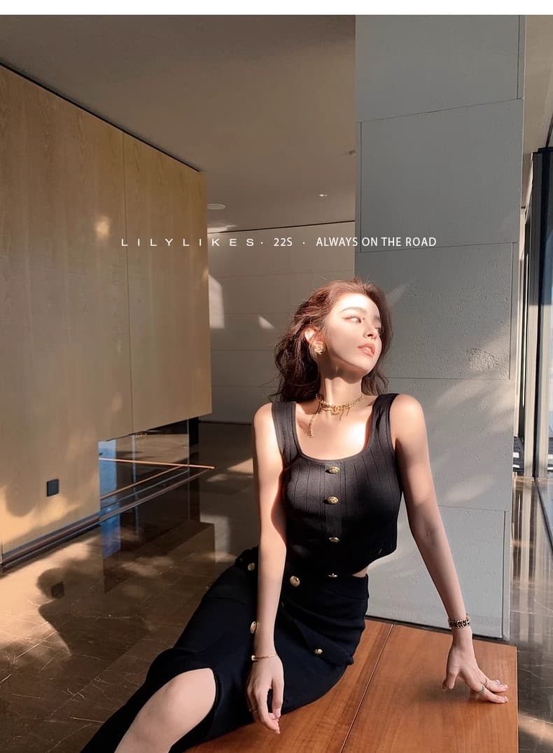 lilylikes 矜贵 세트 비싼 슬림해 보이는 손 솔기 금속 버클 조끼 트임 반 스커트 시리즈 세트 상세 이미지 23