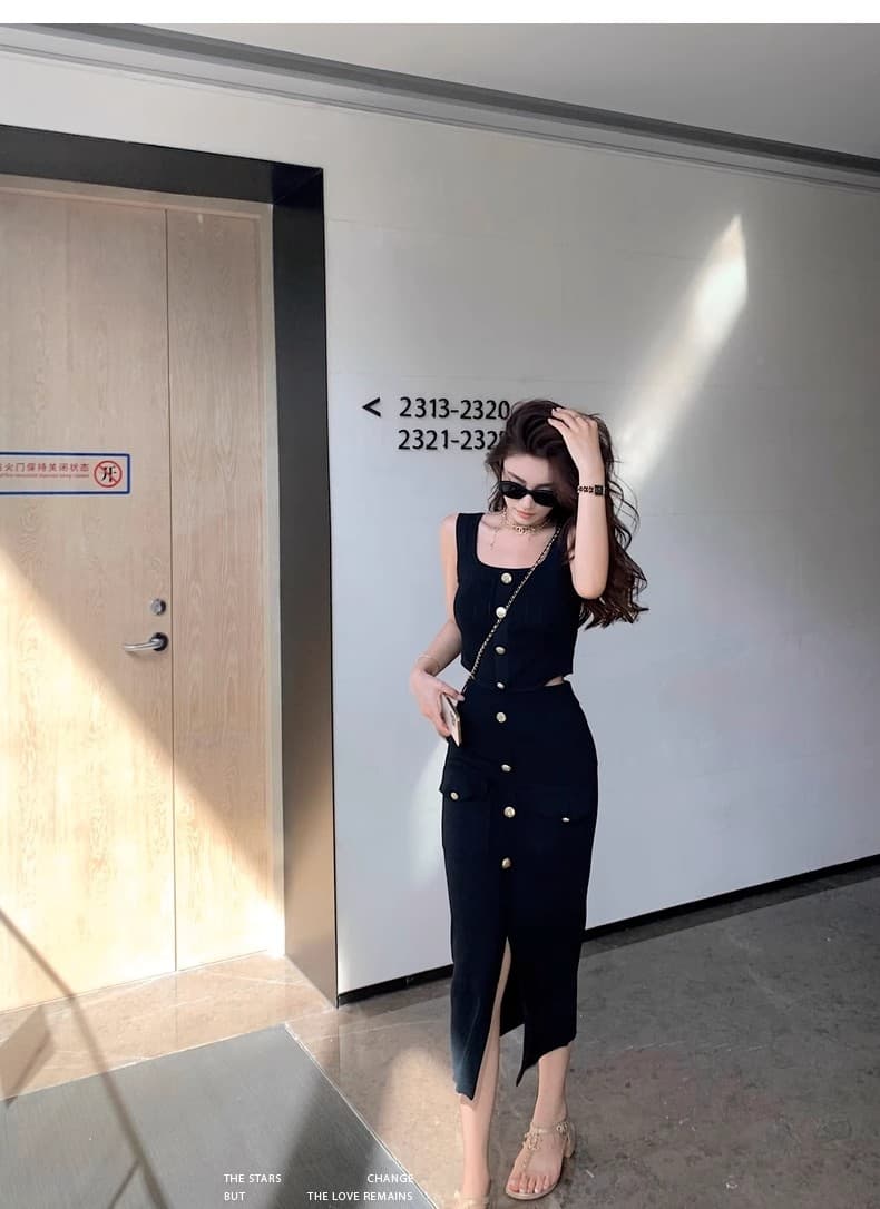 lilylikes 矜贵 세트 비싼 슬림해 보이는 손 솔기 금속 버클 조끼 트임 반 스커트 시리즈 세트 상세 이미지 28