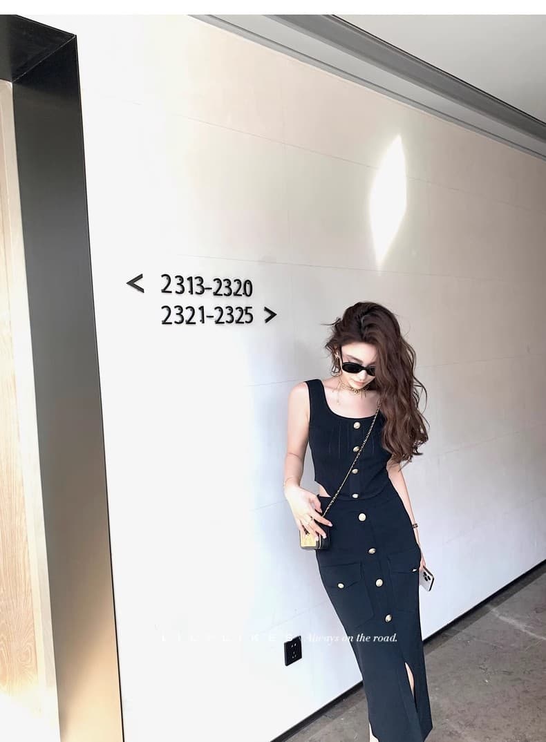 lilylikes 矜贵 세트 비싼 슬림해 보이는 손 솔기 금속 버클 조끼 트임 반 스커트 시리즈 세트 상세 이미지 35