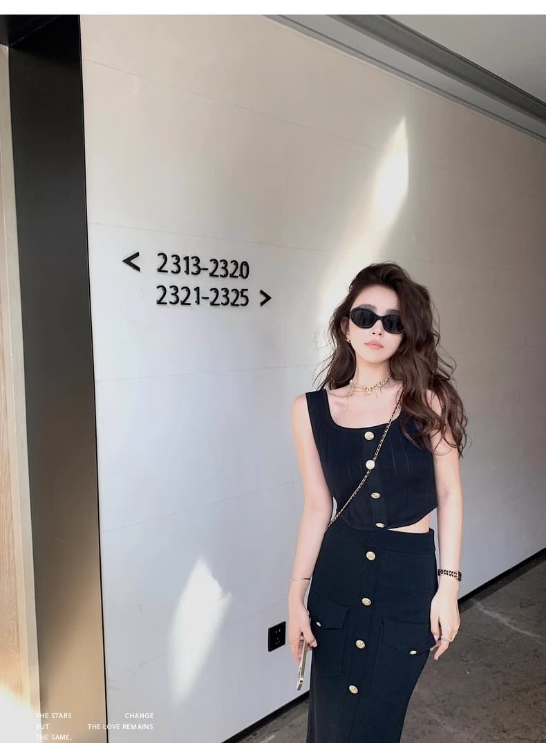 lilylikes 矜贵 세트 비싼 슬림해 보이는 손 솔기 금속 버클 조끼 트임 반 스커트 시리즈 세트 상세 이미지 36