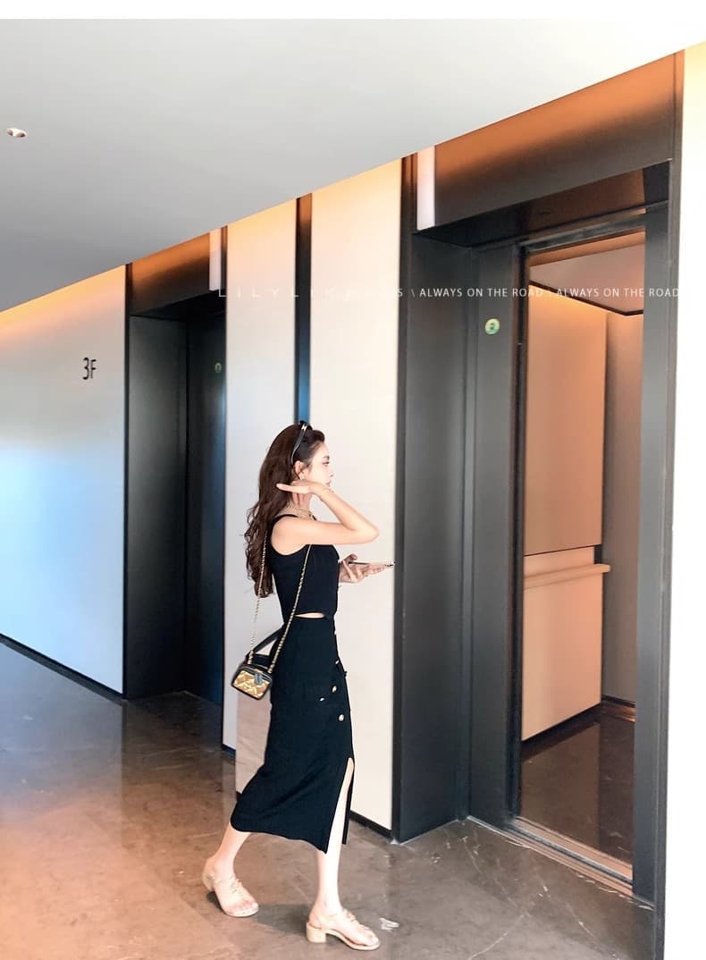 lilylikes 矜贵 세트 비싼 슬림해 보이는 손 솔기 금속 버클 조끼 트임 반 스커트 시리즈 세트 상세 이미지 37