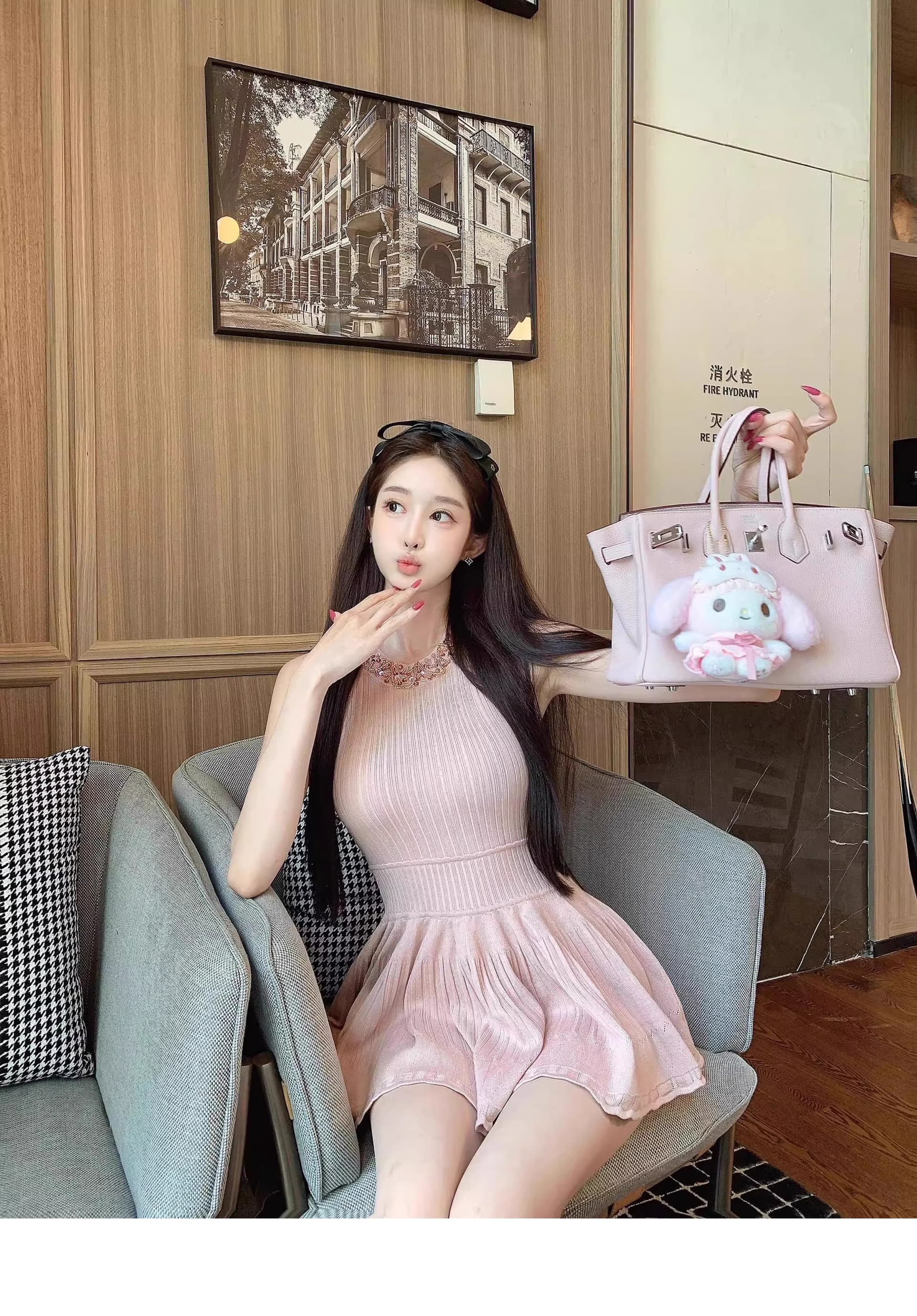 프랑스식 명문 여성 로얄 자매 천 금빛 바람 민소매 행침 목 무거운 작업 스팽글 비즈 허리 수축 조끼 니트 예복 치마 여성 여름 상세 이미지 10