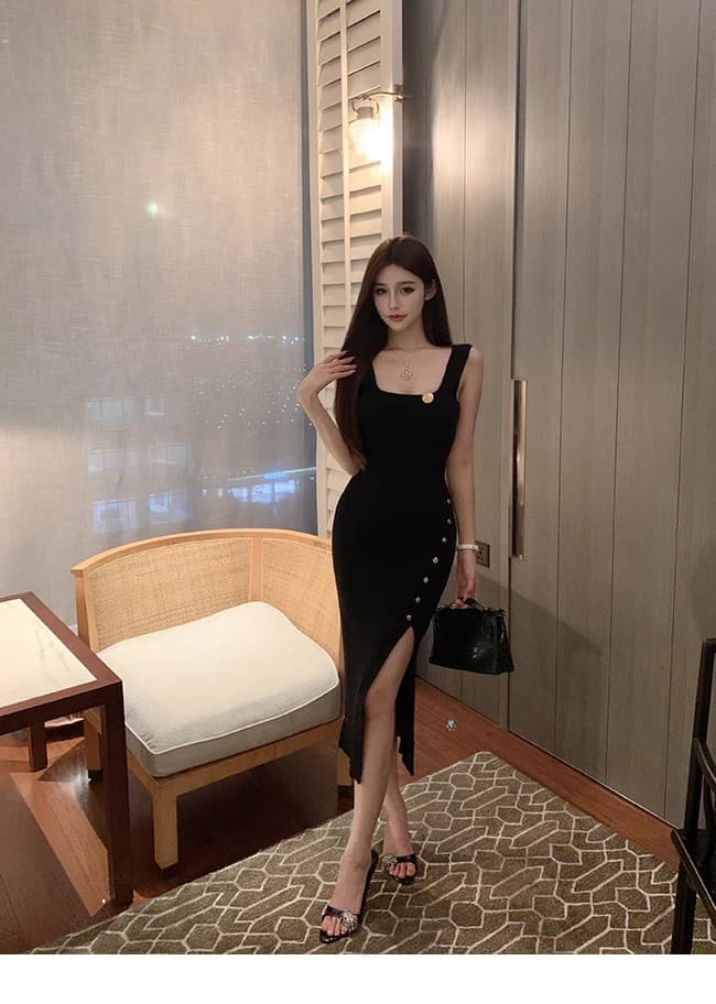 조끼 원피스 몸매 가꾸기 디자인 센스 슬림해 보이는 섹시함 중간 길이 니트 치마 상세 이미지 22