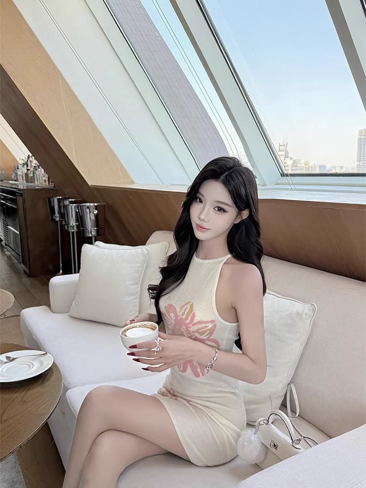 복숭아 그것 야오 야오 양모 모직물 민소매 행침 목 품격 몸매 가꾸기 드레스 상세 이미지 1