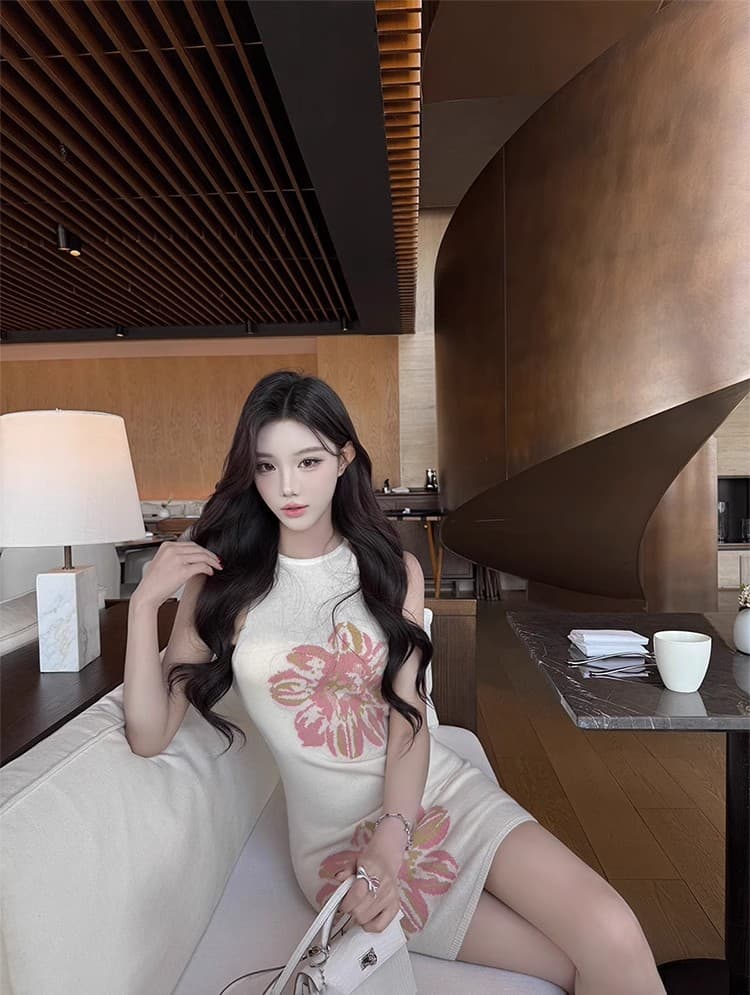 복숭아 그것 야오 야오 양모 모직물 민소매 행침 목 품격 몸매 가꾸기 드레스 상세 이미지 6