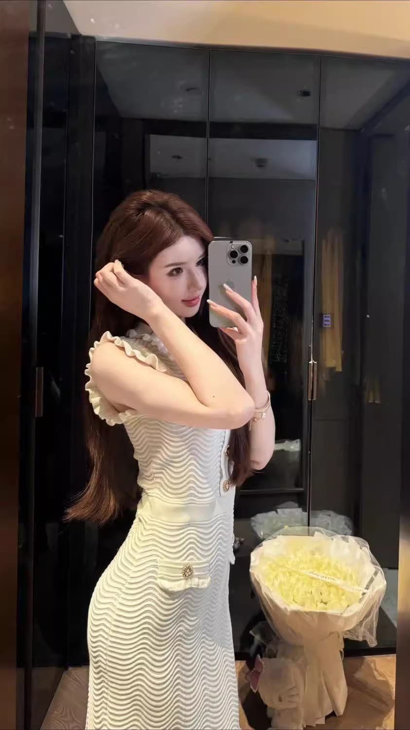 2026 여름 새로운 물결무늬 곡물 프랑스식 프릴 베이비 칼라 인어 꼬리 니트 민소매 조끼 여성 드레스 상세 이미지 6