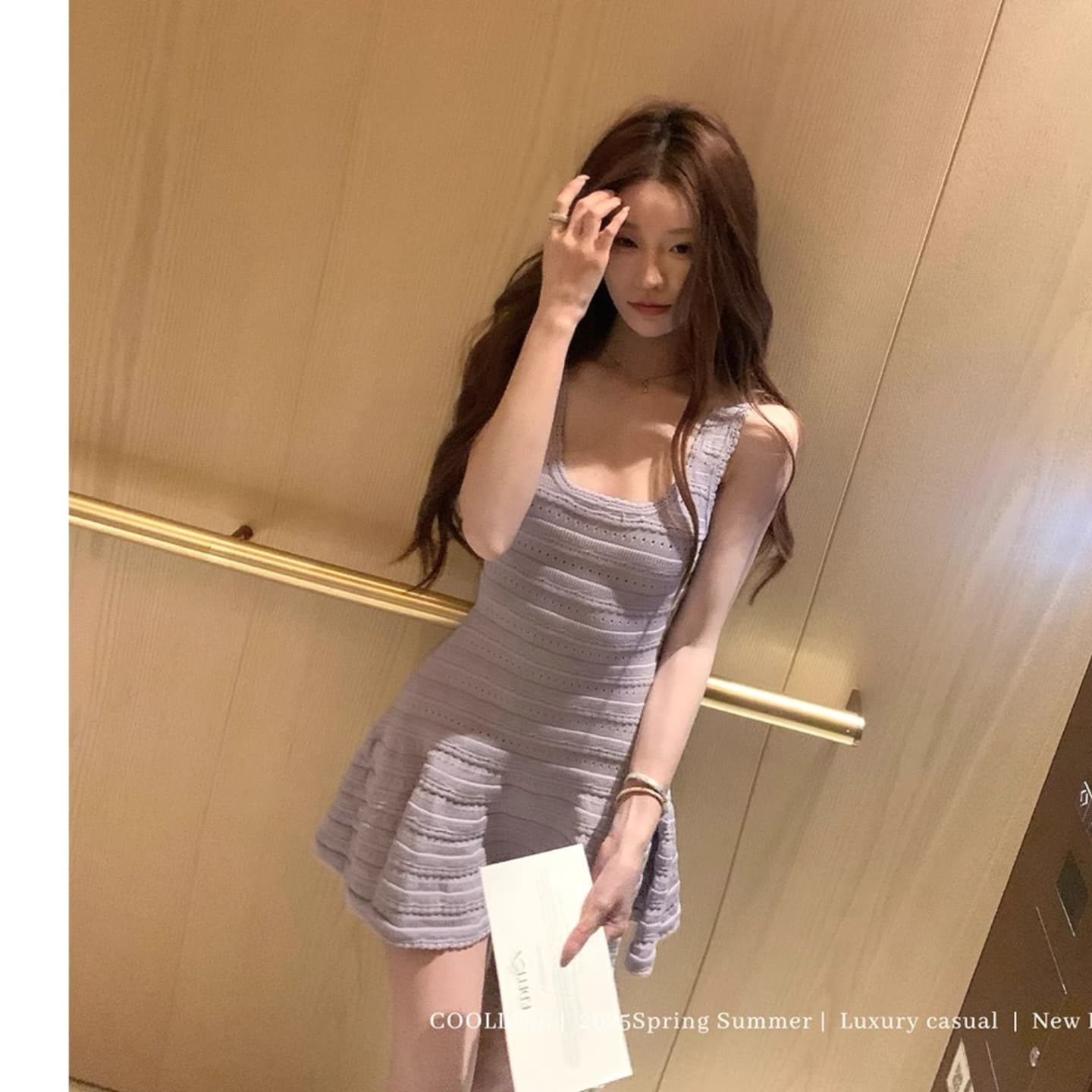 coolline 숲 희 차가운 아름다움 분위기 센스 캐치 부서 라벤더 보라색 여성 드레스 디스플레이 화이트 허리 수축 미니 스커트