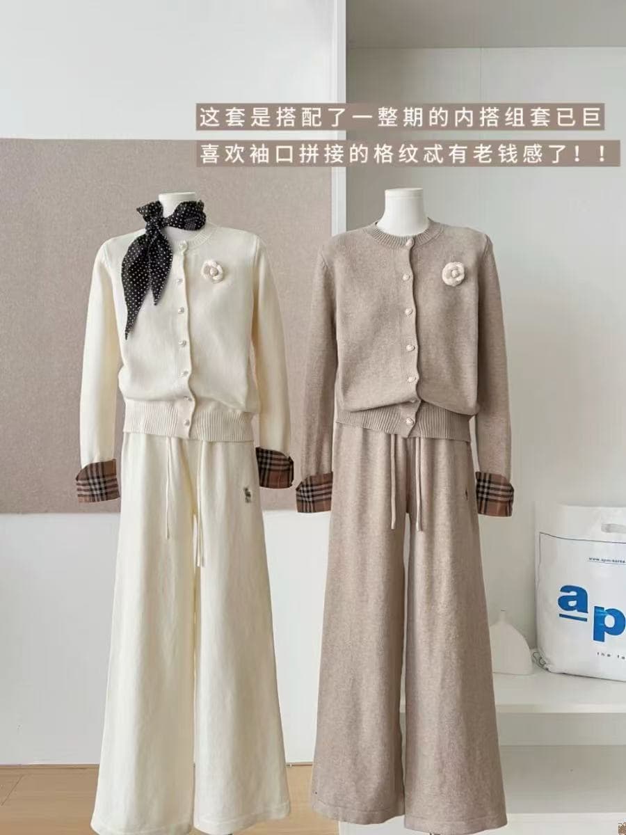 전체 집합 가을 겨울 작은 대중 착용 가져 가라. 투피스 세트 슬림해 보이는 다용도 긴팔 오픈 가디건 하이웨이스트 도루 센스 캐주얼 와이드 레깅스 바지 상세 이미지 6
