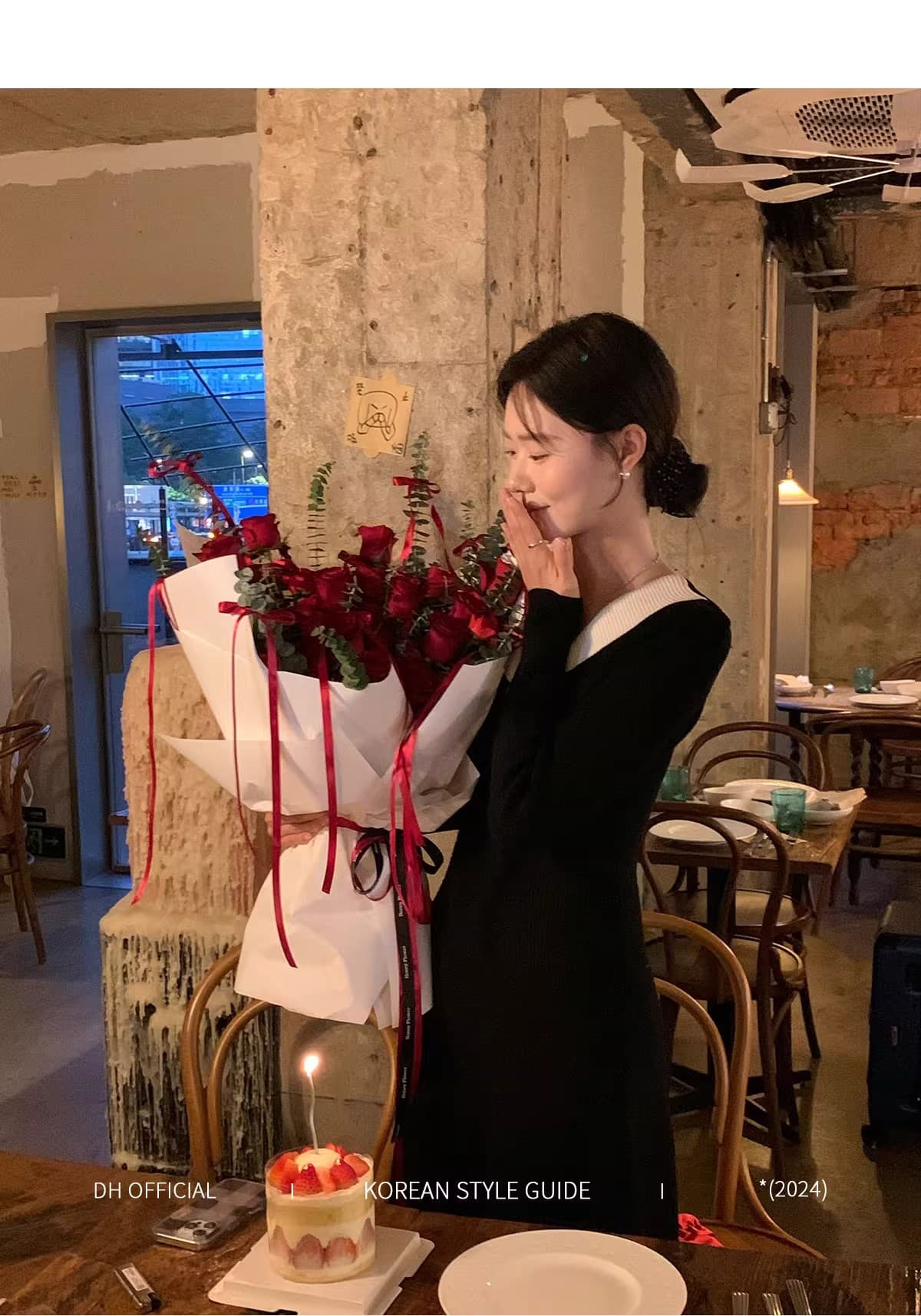 2026 가을 겨울 프랑스식 우아함 검정색 V넥 니트 드레스 고급 센스 품격 허리 수축 슬림해 보이는 롱 스커트 아이들 상세 이미지 16