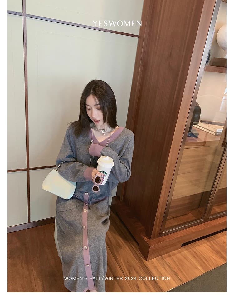 작은 적합한 맞춤 패치워크 색상 니트 향기로운 세트 그룹 섬세한 부드럽다 아름다움 이익 노예 양모 작은 샤넬 스타일 세트 전체 집합 상세 이미지 3