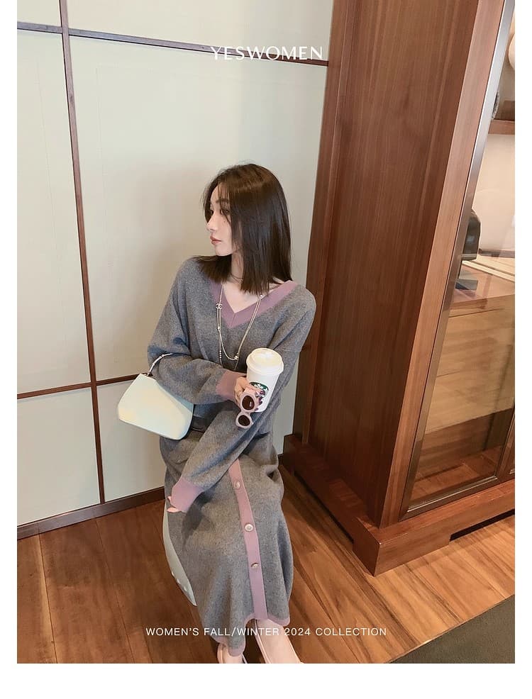 작은 적합한 맞춤 패치워크 색상 니트 향기로운 세트 그룹 섬세한 부드럽다 아름다움 이익 노예 양모 작은 샤넬 스타일 세트 전체 집합 상세 이미지 4