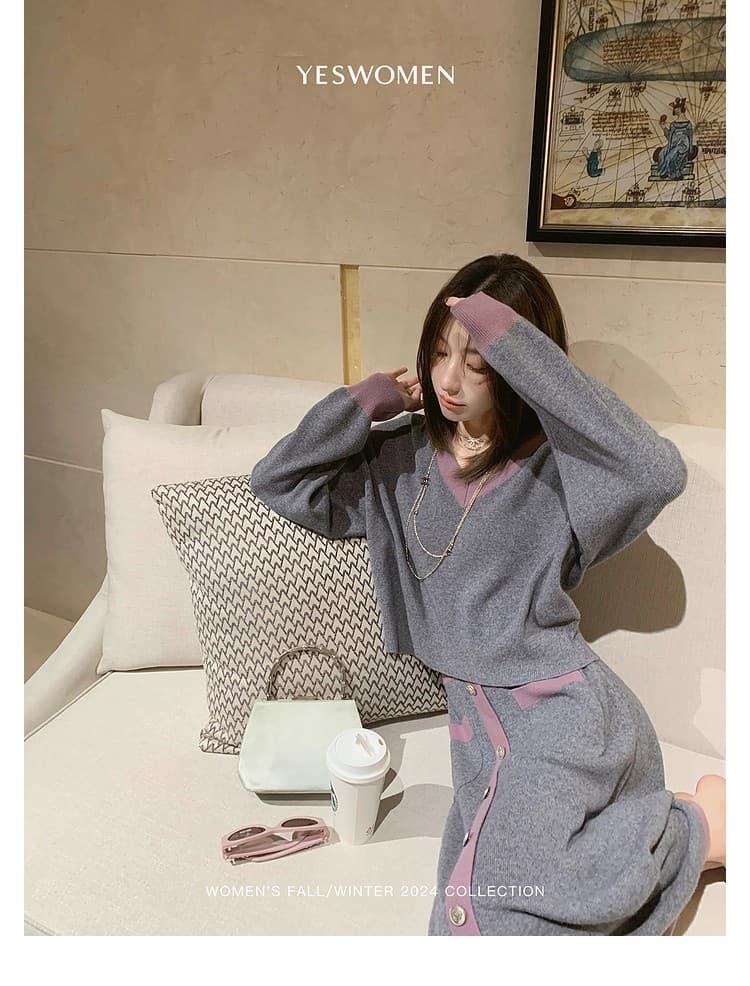작은 적합한 맞춤 패치워크 색상 니트 향기로운 세트 그룹 섬세한 부드럽다 아름다움 이익 노예 양모 작은 샤넬 스타일 세트 전체 집합 상세 이미지 6