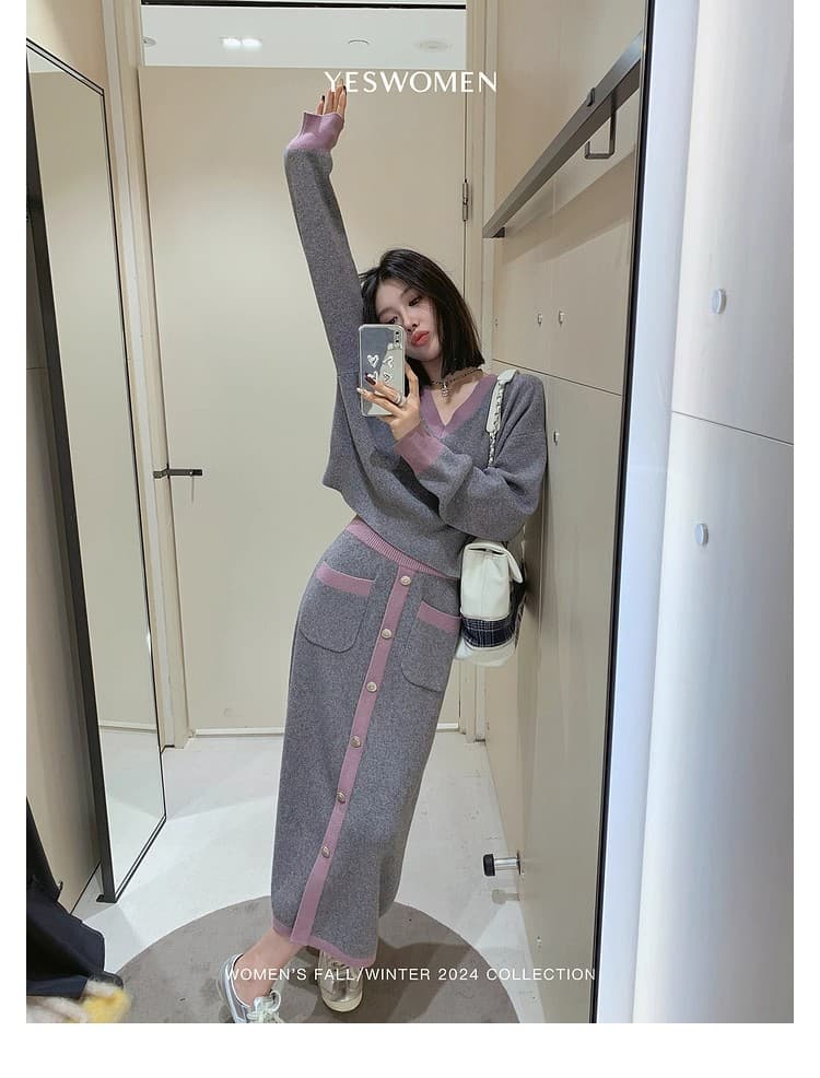 작은 적합한 맞춤 패치워크 색상 니트 향기로운 세트 그룹 섬세한 부드럽다 아름다움 이익 노예 양모 작은 샤넬 스타일 세트 전체 집합 상세 이미지 9