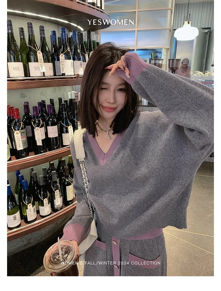 작은 적합한 맞춤 패치워크 색상 니트 향기로운 세트 그룹 섬세한 부드럽다 아름다움 이익 노예 양모 작은 샤넬 스타일 세트 전체 집합 상세 이미지 10
