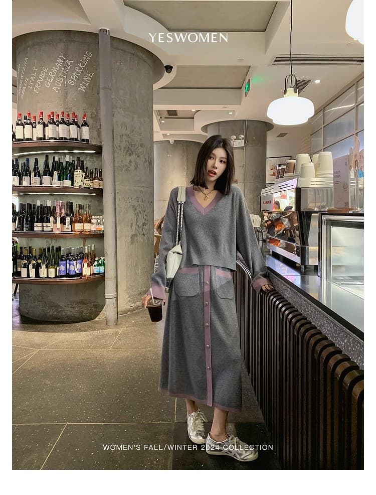 작은 적합한 맞춤 패치워크 색상 니트 향기로운 세트 그룹 섬세한 부드럽다 아름다움 이익 노예 양모 작은 샤넬 스타일 세트 전체 집합 상세 이미지 11