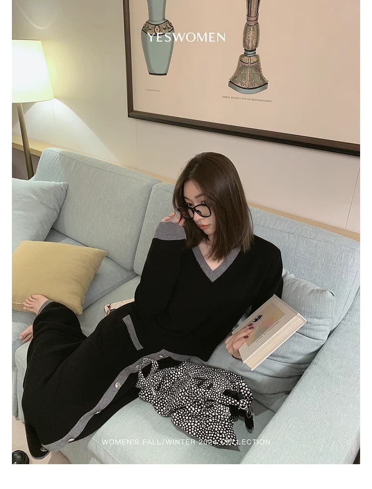 작은 적합한 맞춤 패치워크 색상 니트 향기로운 세트 그룹 섬세한 부드럽다 아름다움 이익 노예 양모 작은 샤넬 스타일 세트 전체 집합 상세 이미지 18
