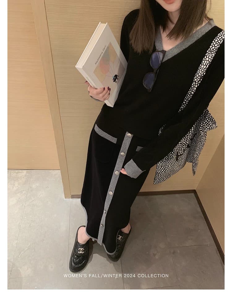 작은 적합한 맞춤 패치워크 색상 니트 향기로운 세트 그룹 섬세한 부드럽다 아름다움 이익 노예 양모 작은 샤넬 스타일 세트 전체 집합 상세 이미지 19