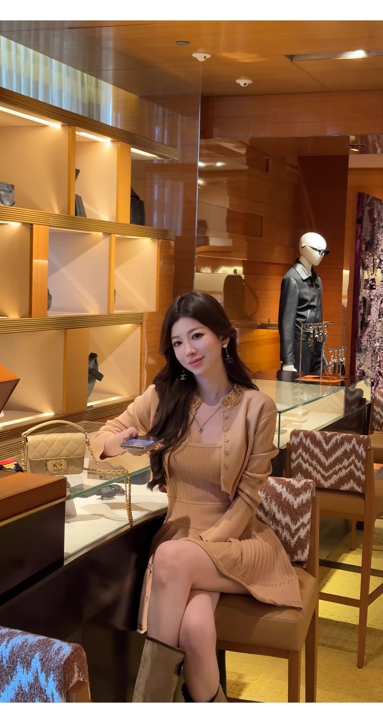 빛 럭셔리 명문 여성 무거운 작업 다이아몬드 세팅 니트 오픈 가디건 맨위 허리 수축 슬립 초단 여성 드레스 발레 바람 투피스 세트 상세 이미지 18