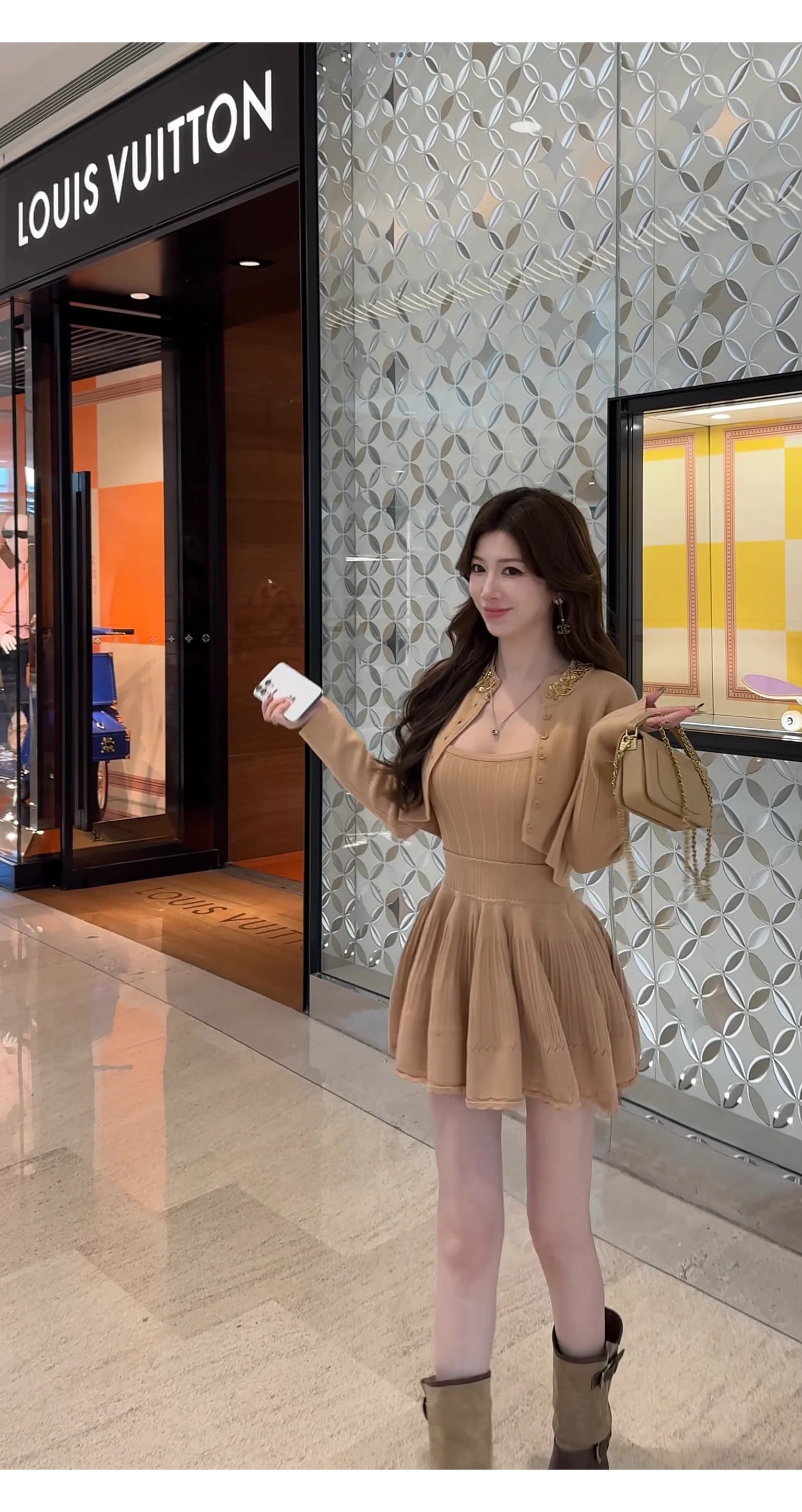 빛 럭셔리 명문 여성 무거운 작업 다이아몬드 세팅 니트 오픈 가디건 맨위 허리 수축 슬립 초단 여성 드레스 발레 바람 투피스 세트 상세 이미지 21